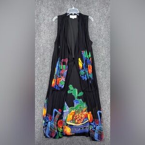 VTG Dorothy Schoelen Black Colorful Artsy Sleeveless Duster Sheer Art To Wear S